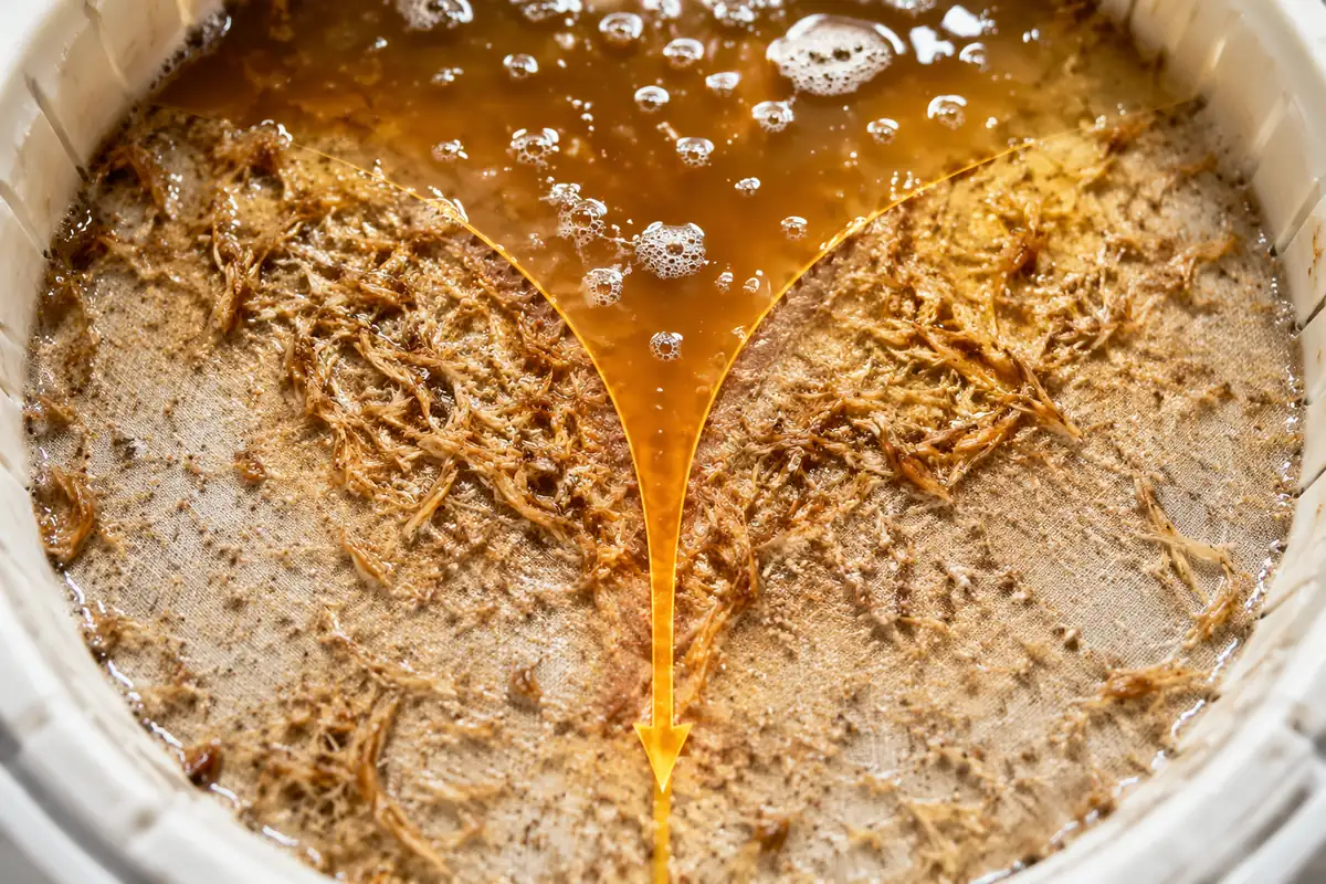 Wort draining through a lauter bed of spent grain fibres, the separation step that beta-glucans slow down